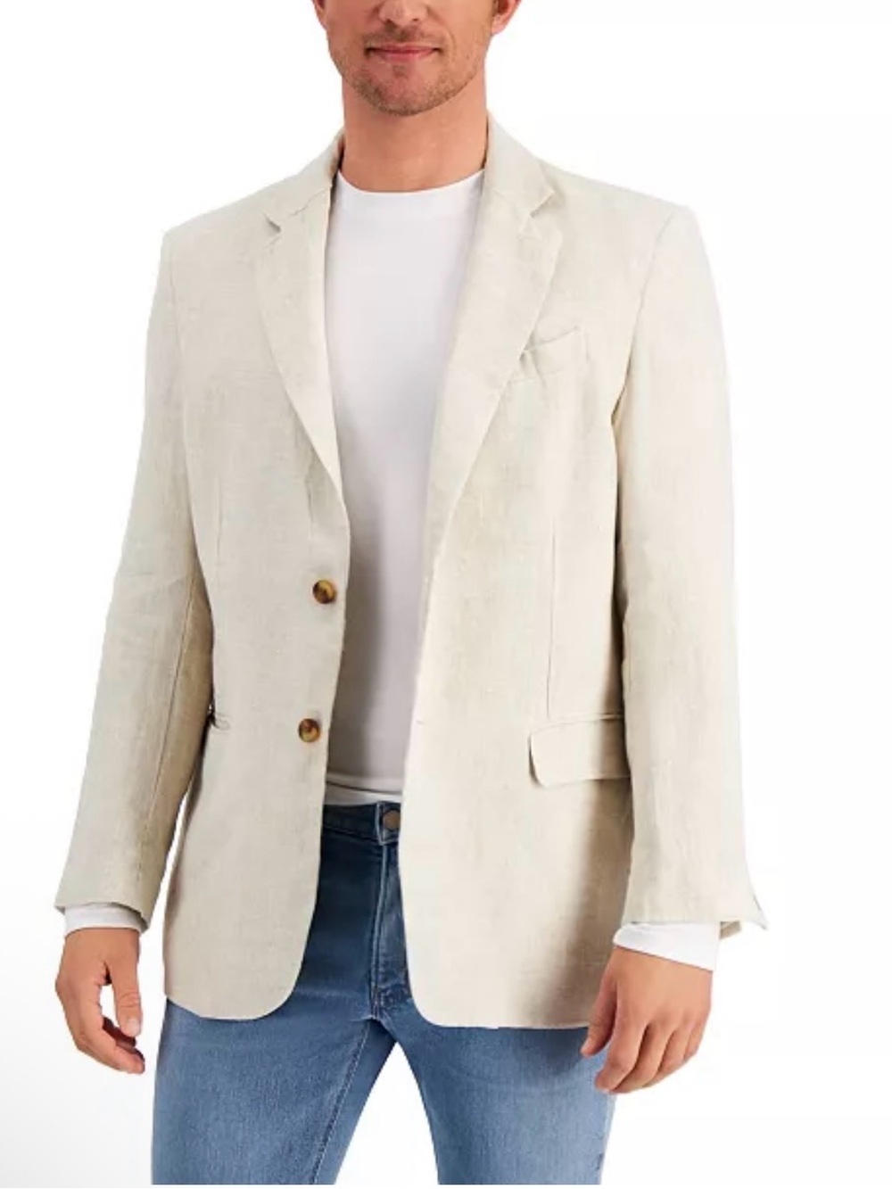 Club Room Men's 100% Linen Blazer Sz M, natural khaki